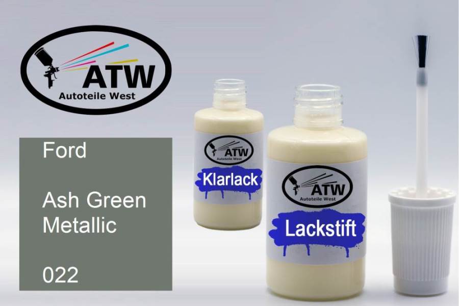 Ford, Ash Green Metallic, 022: 20ml Lackstift + 20ml Klarlack - Set, von ATW Autoteile West.